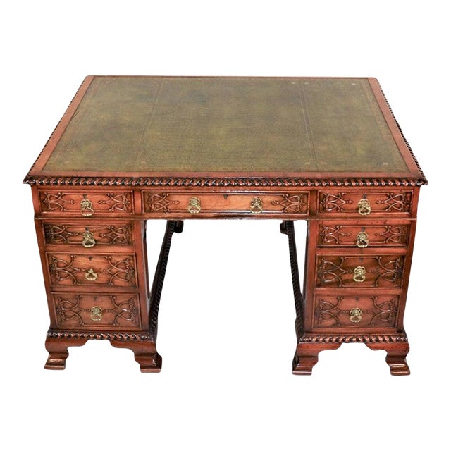 Late 19th Century English Chippendale Style Mahogany Partners Desk For Sale