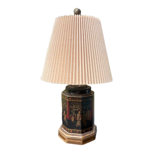 Vintage Frederick Cooper Chinoiserie Black & Gilt Hexagonal Table Lamp For Sale