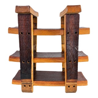 Handmade Reclaimed Oak Wine Barrel Three-Tier Serving & Display Stand For Sale