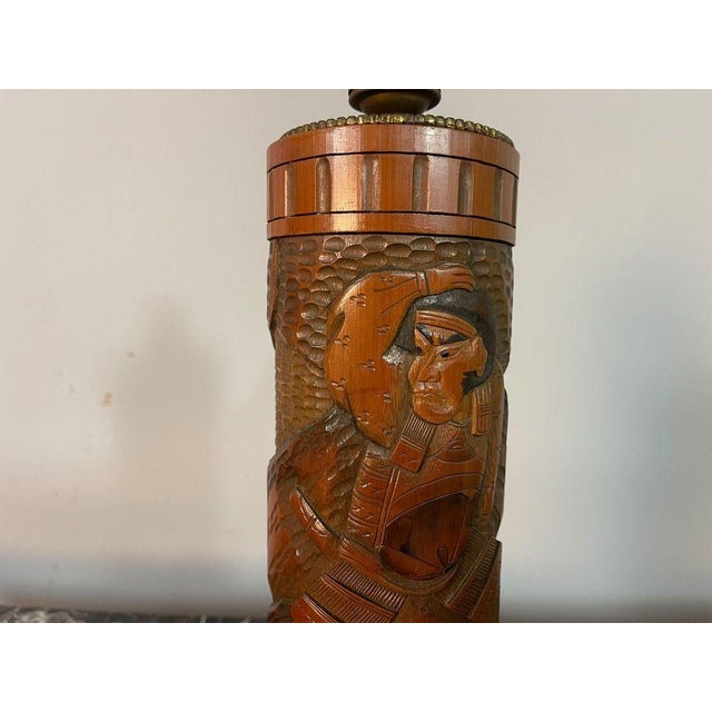 Wood 20th Century Japanese Carved Bamboo Samurai Lamp Base, 1960s For Sale - Image 7 of 7