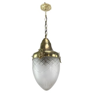 Art Nouveau Tear Drop-Shaped Ceiling Lamp in Bronze, 1900s For Sale