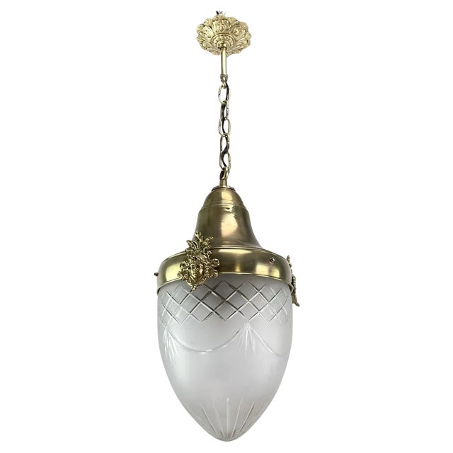 Art Nouveau Tear Drop-Shaped Ceiling Lamp in Bronze, 1900s For Sale