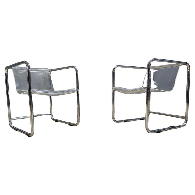 Acrylic Glass and Tubular Chrome Armchairs, 1970s, Set of 2 For Sale - Image 14 of 14