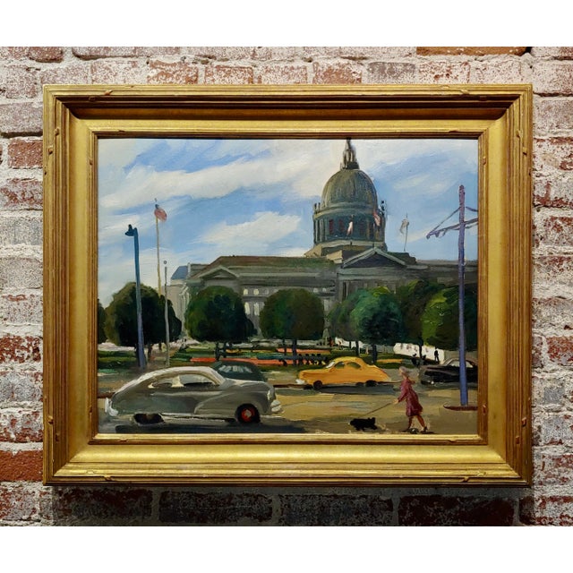 Victor Arnautoff -Woman walking her Dog in 1948 Downtown San Francisco-Oil Painting post impressionist - oil painting on...