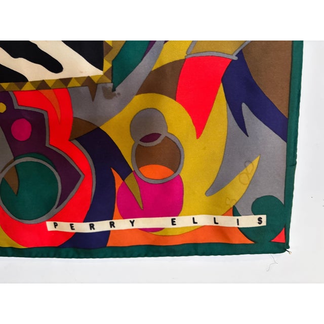 Textile Perry Ellis Silk Scarf Rolled Hem 1980s 35" X 35" For Sale - Image 7 of 12