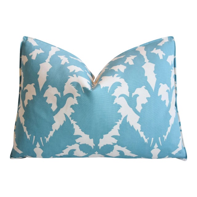 Designer Thomas Paul Turquoise & White Nautical Beachy Coastal Feather/Down Pillow 22" X 17" For Sale