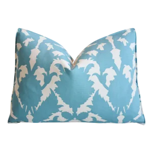 Designer Thomas Paul Turquoise & White Nautical Beachy Coastal Feather/Down Pillow 22" X 17"