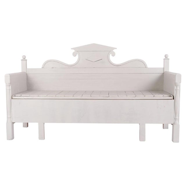 Antique Grey Storage Bench in Pine, 1860s For Sale - Image 11 of 11