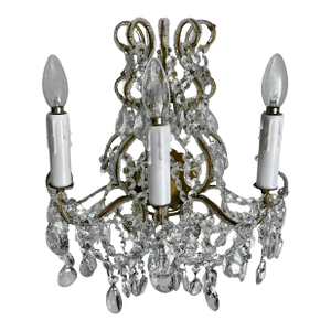 Single Italian Beaded Crystal Brass Wall Light Sconce
