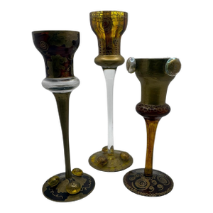 Set of 3 Vintage Rebecca Rish Hand Painted Candlesticks