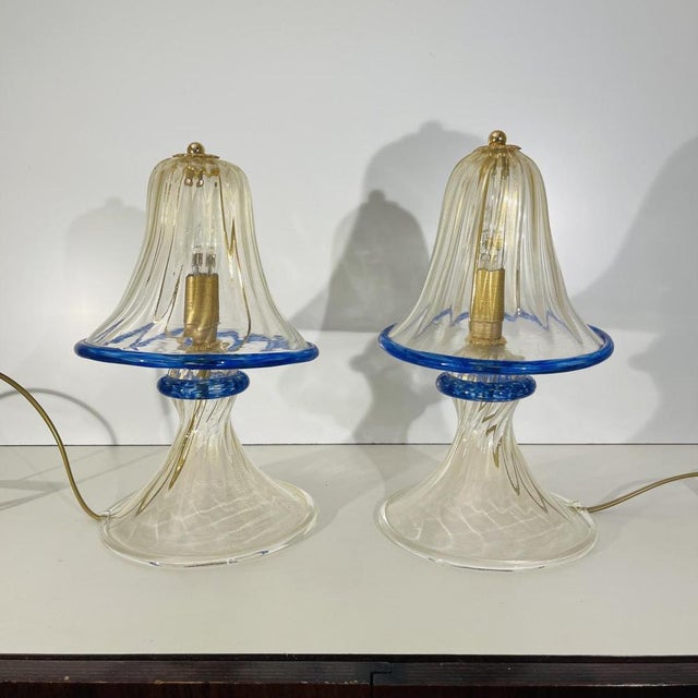 Hollywood Regency Mushroom Lamps in Gilded Sequined Murano Glass from Barovier & Toso, 1980s, Set of 2 For Sale - Image 14 of 15