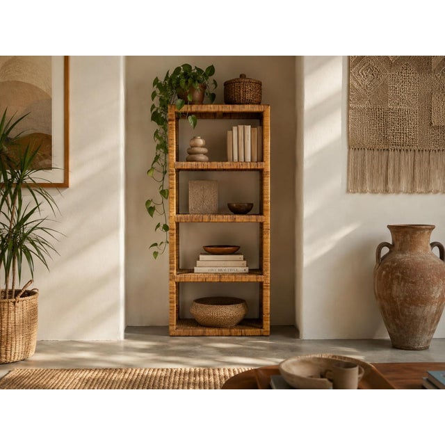 Vintage Coastal Boho Rattan-Wrapped Five-Tier Étagère For Sale - Image 14 of 14