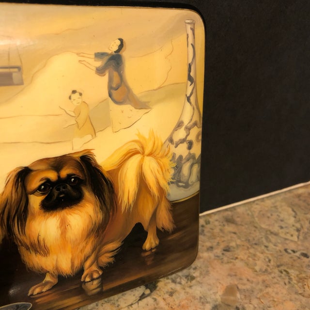 Early 20th Century Dogs - Hand Painted Lacquer Box For Sale - Image 6 of 7