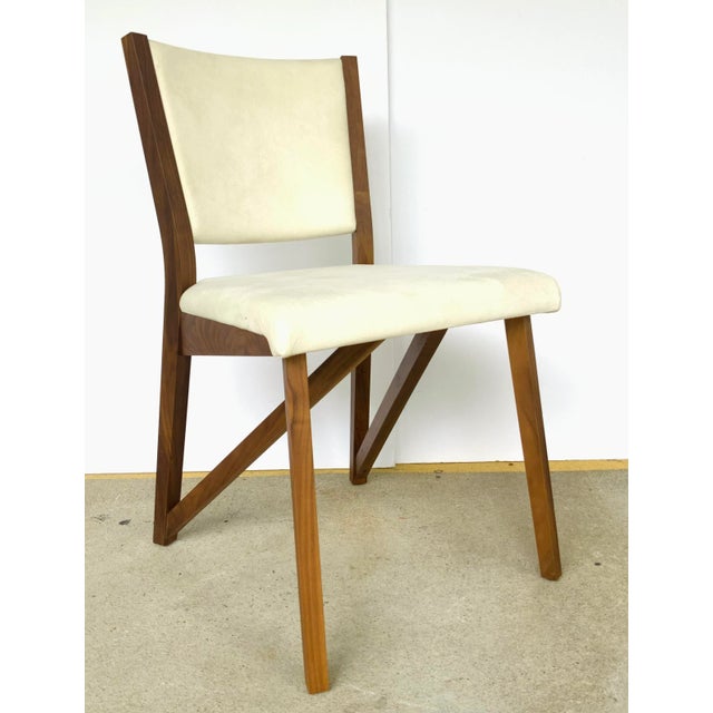 Wood Copeland Co. Modern Ivory Suede Exeter Side Chair For Sale - Image 7 of 7