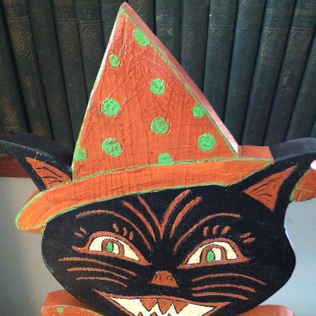 Black Victorian Inspired Hand Made Free Standing Folk Art Black Halloween Cat by Northern California Folk Artist For Sale - Image 8 of 12