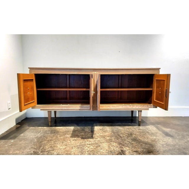 French Four Door Cerused Oak and Brass Sideboard Circa 1940s For Sale In Dallas - Image 6 of 11