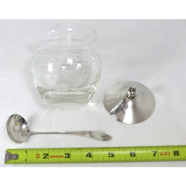 Vintage 1950s Mid Century Etched Decorated Crystal & Sterling Silver Jam Jar & Spoon Set For Sale - Image 12 of 13