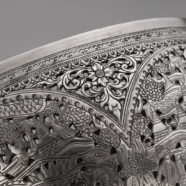 Antique Burmese Pierced Silver Pyusawhti Folk Tale Bowl, 1918 For Sale - Image 10 of 17