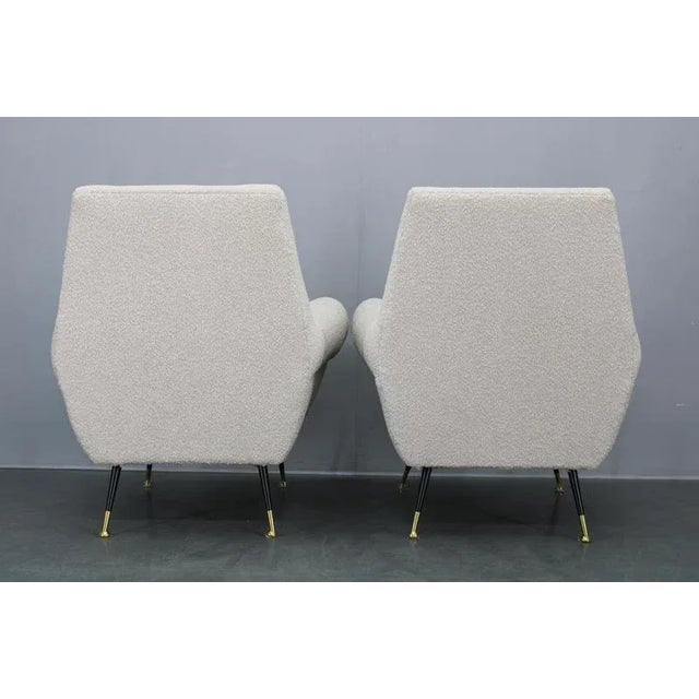 Wood Mid-Century Italian Boucle Armchairs with Iron & Brass Legs, 1950s, Set of 2 For Sale - Image 7 of 17