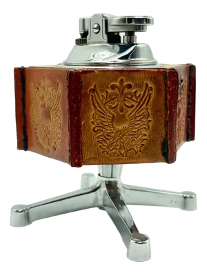 Vintage Leather and Brass Lighter, Japan, 1960s