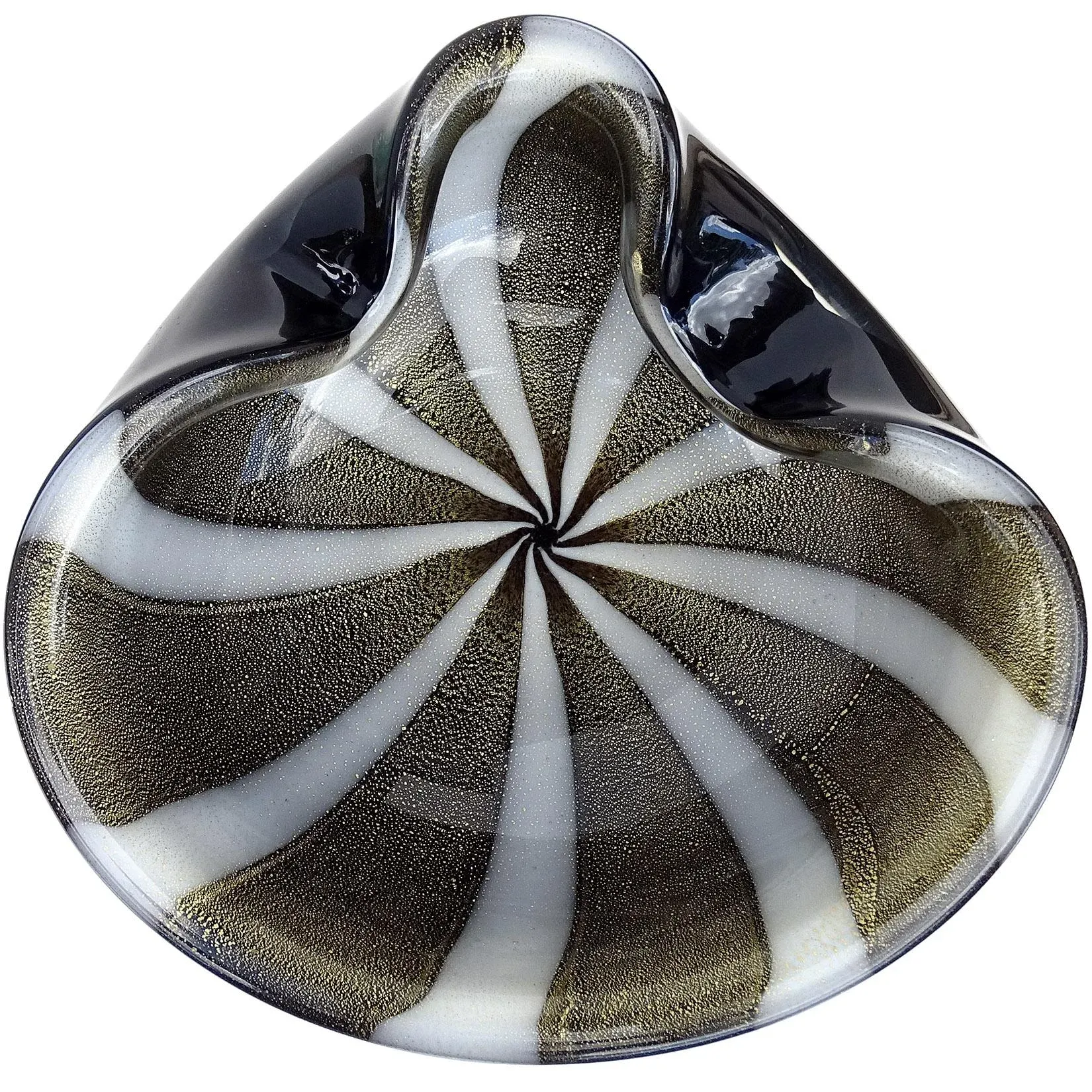 Murano Alfredo Barbini Vintage Black White Gold Flecks Italian Art