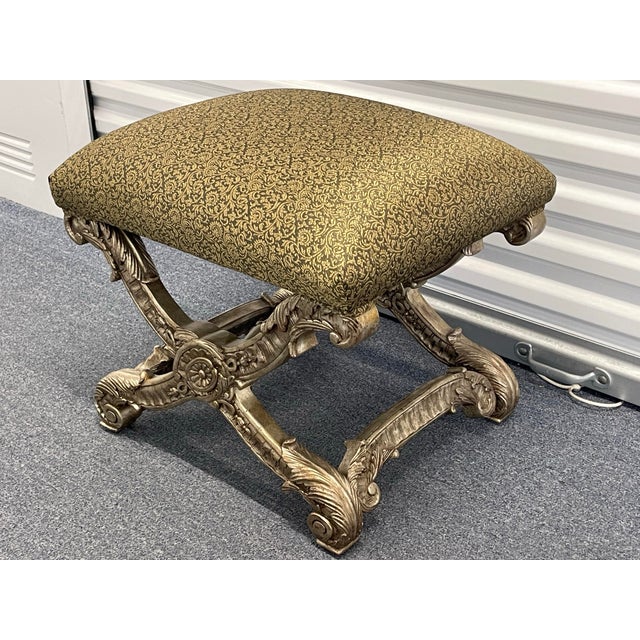 Wood French Empire Style Carved X-Form Footstool For Sale - Image 7 of 12