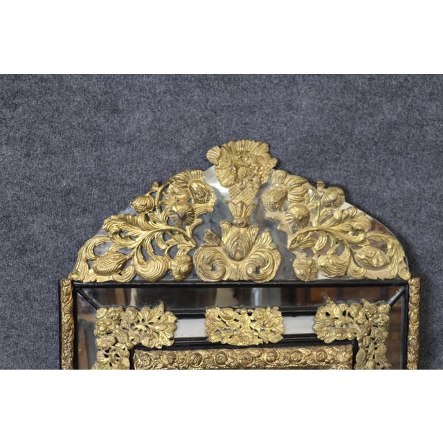 Brass Rare French Brass Repousse Three-Dimensional Cushion Mirror Circa 1920 For Sale - Image 8 of 11