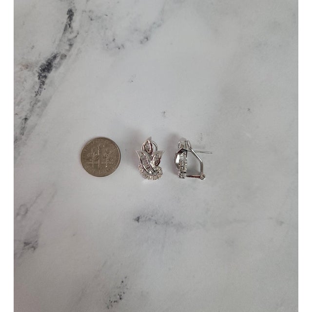 Baguette Diamond Leaf Shaped Lever Back Earrings, 2 Pieces For Sale - Image 4 of 4