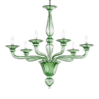 Sculptural Linear “Rigadin” Green Murano Glass Chandelier For Sale