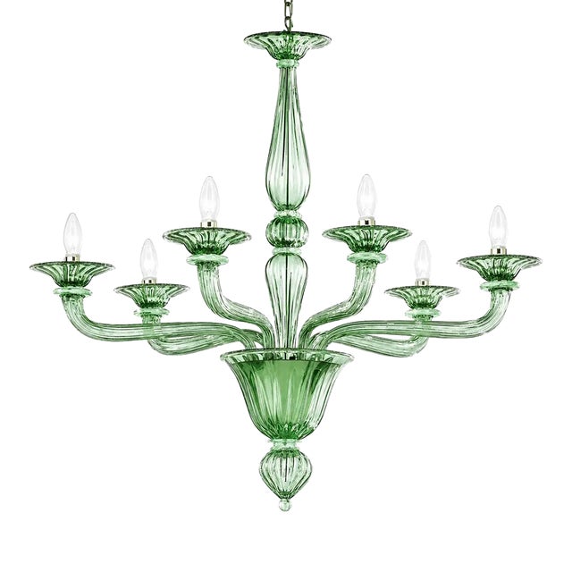 Sculptural Linear “Rigadin” Green Murano Glass Chandelier For Sale