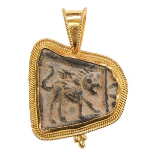 Chimera Image in Relief Pendant in 21k Gold Decorative Trim For Sale