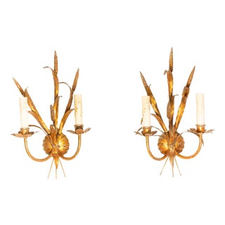 Pair of 20th Century French Gilt Metal Sconces - Inspired By Coco Chanel For Sale
