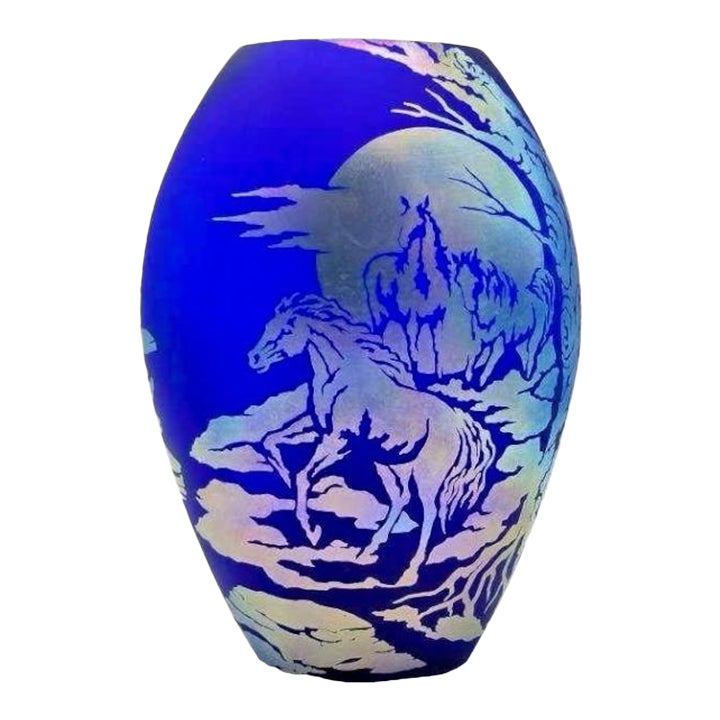 Fenton Favrene Wild Horses Oval Vase-Robin Spindler-Signed Limited