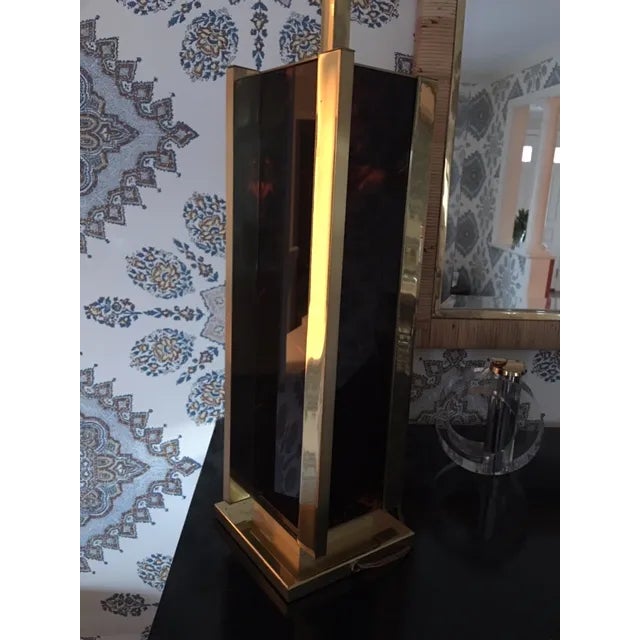 1970s Sciolari Brass and Faux Tortoise Large Table Lamp For Sale - Image 5 of 13