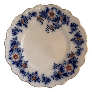 W. H. Grindley Antique Flow Blue 9" Plate with Gold Trim from 1880s For Sale