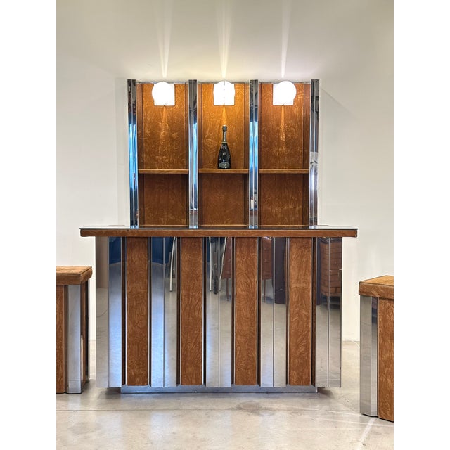 Mid-Century Modern Vintage Steel Bar Cabinet and Stools, 1970s, Set of 4 For Sale - Image 3 of 18