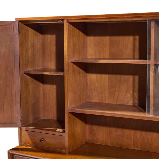 Brown Merton Gershun for American of Martinsville Mid Century Walnut and Cane Credenza and Hutch For Sale - Image 8 of 13