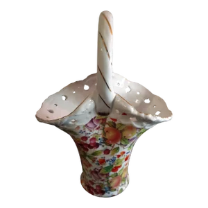1970s Formalities Baum Bros Orchard Collection Hand Painted Porcelain Basket