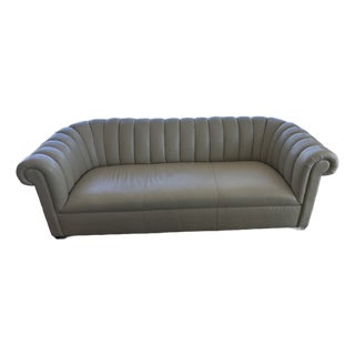 Hancock & Moore Genuine Leather Sofa - Channel Tufted Back With Rolled Arms For Sale