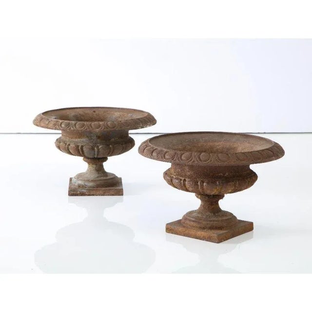 Pair Cast Iron Pie Crust Urns For Sale - Image 10 of 11