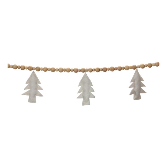 Wood Beaded Wool Tree Garland (Set of 2) For Sale
