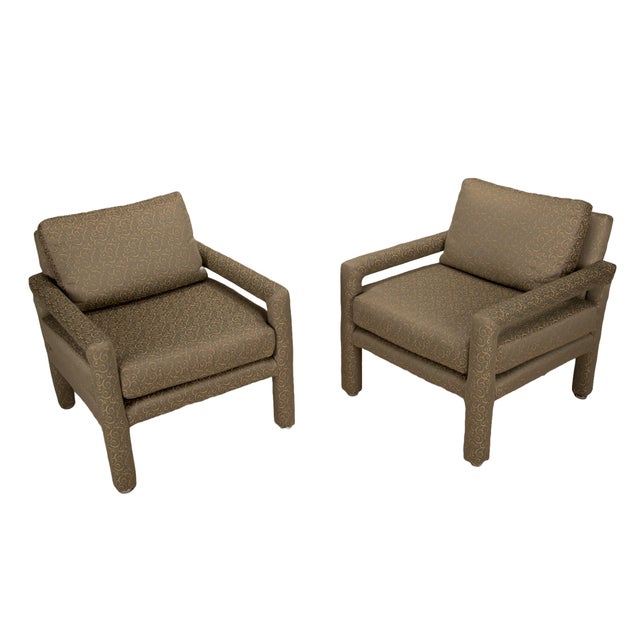 1980s Milo Baughman Style Upholstered Parson Chairs - A Pair For Sale - Image 4 of 9