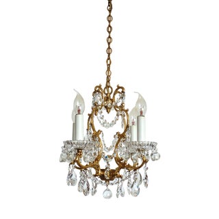 Brass Lead Crystal Chandelier with 4 Lights from Palwa, 1960s For Sale