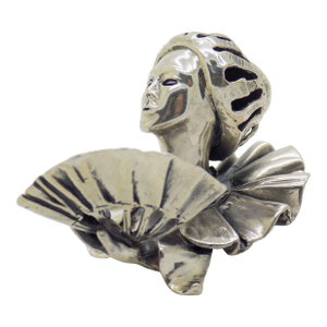 Vintage Italian Handmade Sterling Silver 925 Woman With Fan Bust Figurine Decorative Solid Sculpture