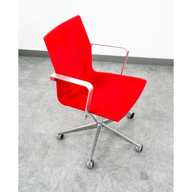 Textile Mid Century Modern Office Chair Red Swivel Work Armchair Arne Jacobsen Suede MCM For Sale - Image 7 of 12