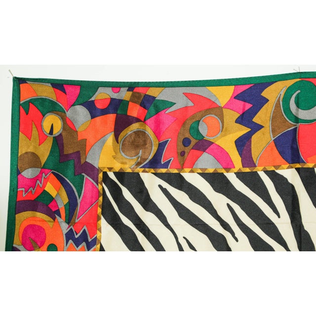 Perry Ellis 100% silk scarf hand rolled hem. Silk scarf 1980s in bold colors geometric prints in fushia, yellow, orange,...