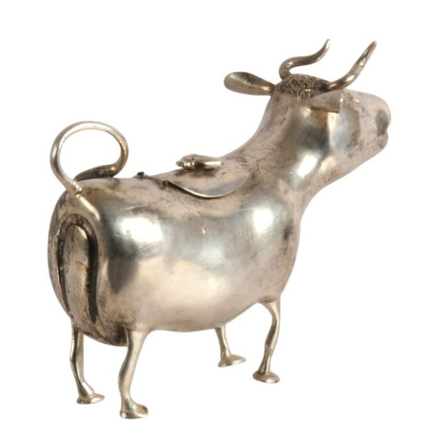 Antique Dutch 930 Silver Figural Cow Creamer With Hinged Lid For Sale - Image 4 of 7