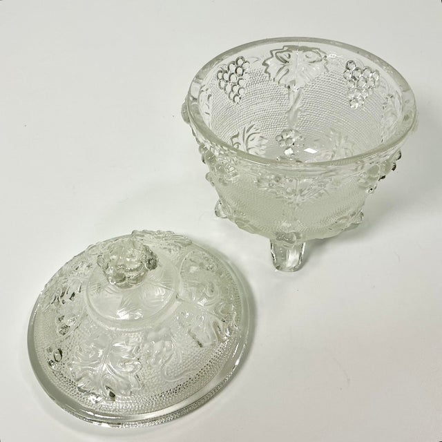 Early 20th C. Antique Boho Chic Americana Pressed Glass Lidded Footed Candy Dish, Indiana Glass Attributed For Sale - Image 9 of 9