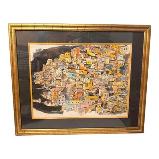 Vintage Original Sol Schreibman the Mideast Cityscape Pop Art Painting Watercolor For Sale