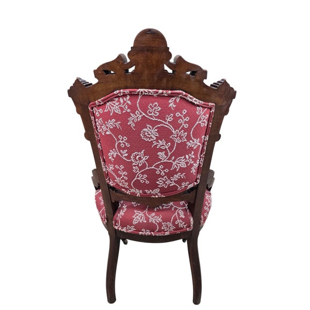 Antique Victorian Carved Walnut Parlor Chairs - Pair For Sale - Image 10 of 12